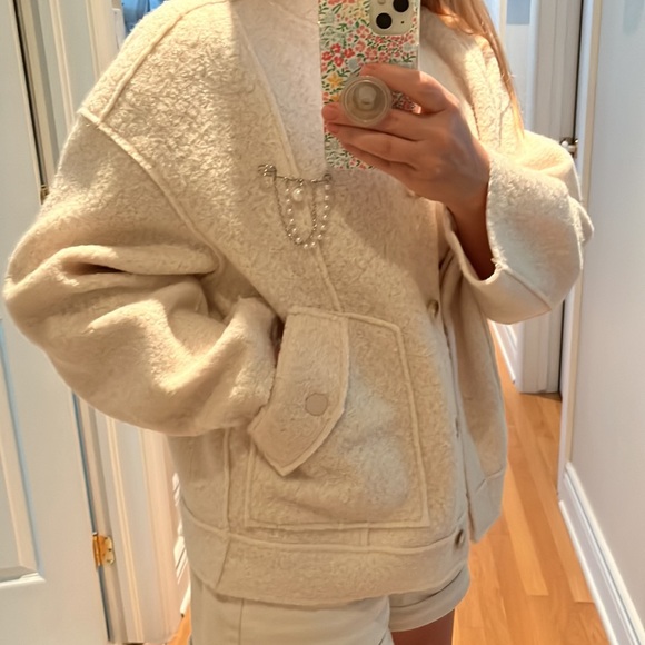 Free People Willow Embellished Bomber Jacket in Ivory Brand New Size XS oversize - Picture 12 of 13